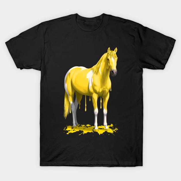 Funny Bright Yellow Dripping Wet Pinto Paint Horse T-Shirt by csforest